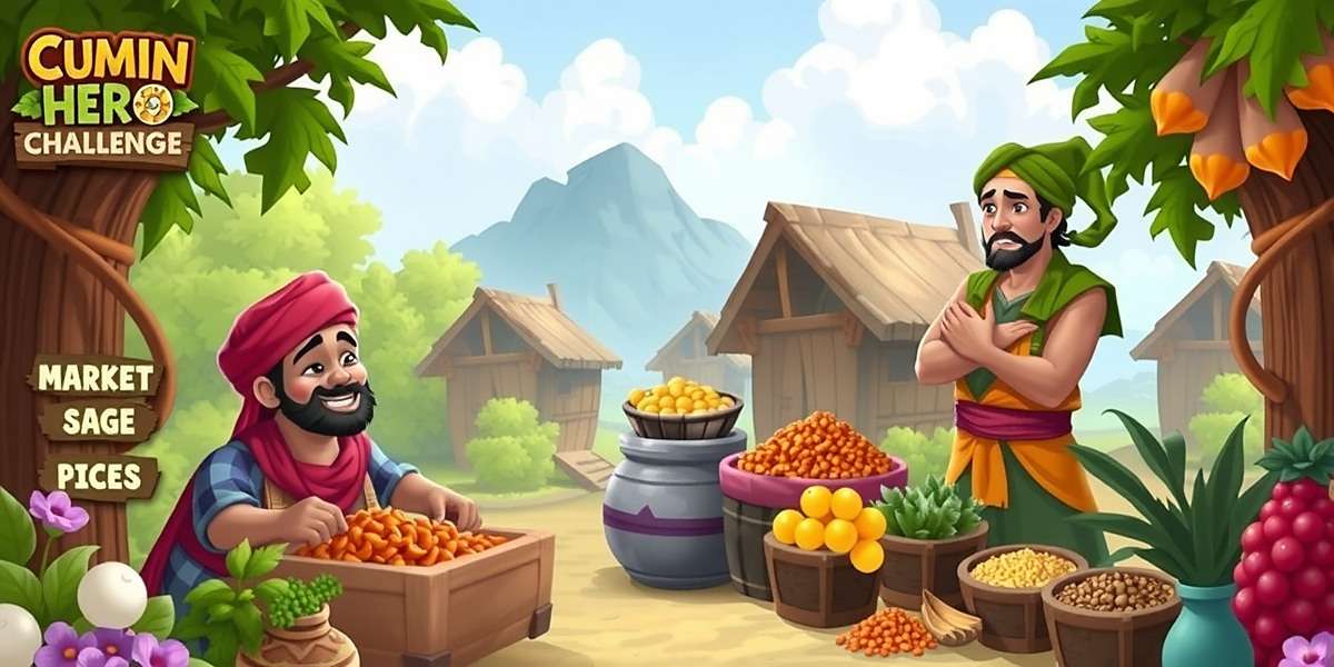 Cumin Hero Challenge Gameplay Screenshot Cumin Hero Challenge gameplay showing a farmer harvesting spices and a trader negotiating prices in a market